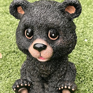 Cute Black Bear Resin Figurine – 6” Sitting Woodland Animal Cabin Decor
