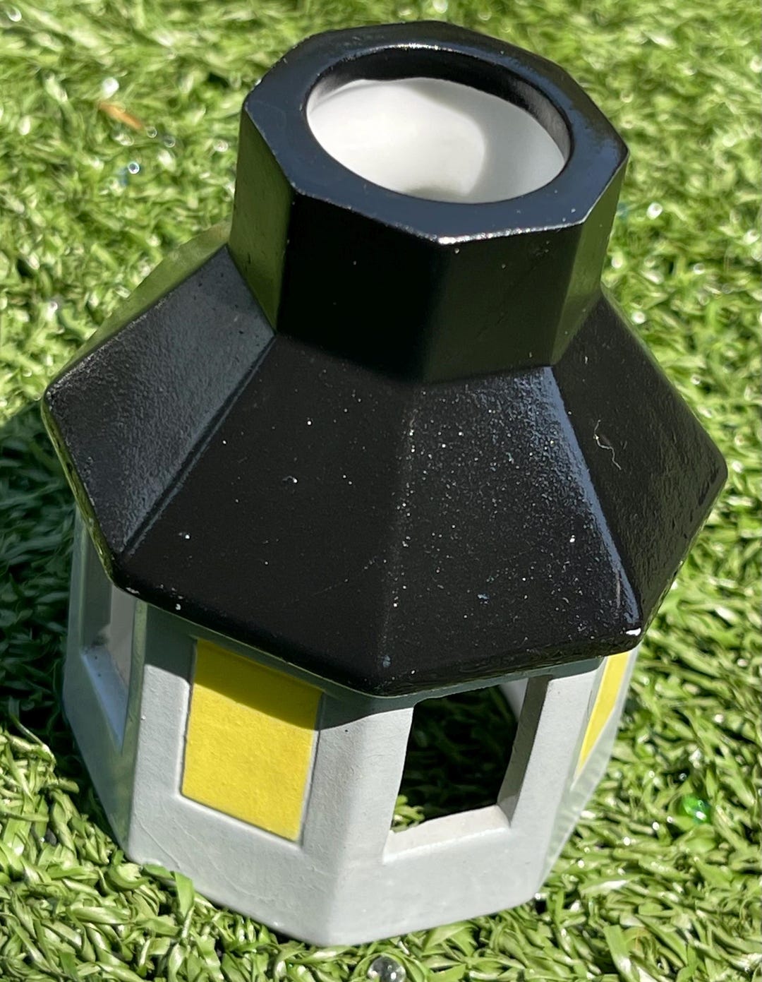 Mini Ceramic Lighthouse Topper | Black Gray Yellow Coastal Decor | 3.5 ...