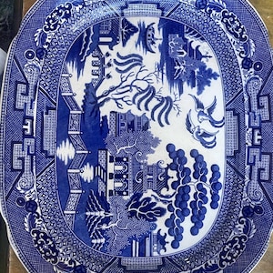 Antique Allerton’s England Blue Willow Transferware Oval Platter – 12″ x 15″