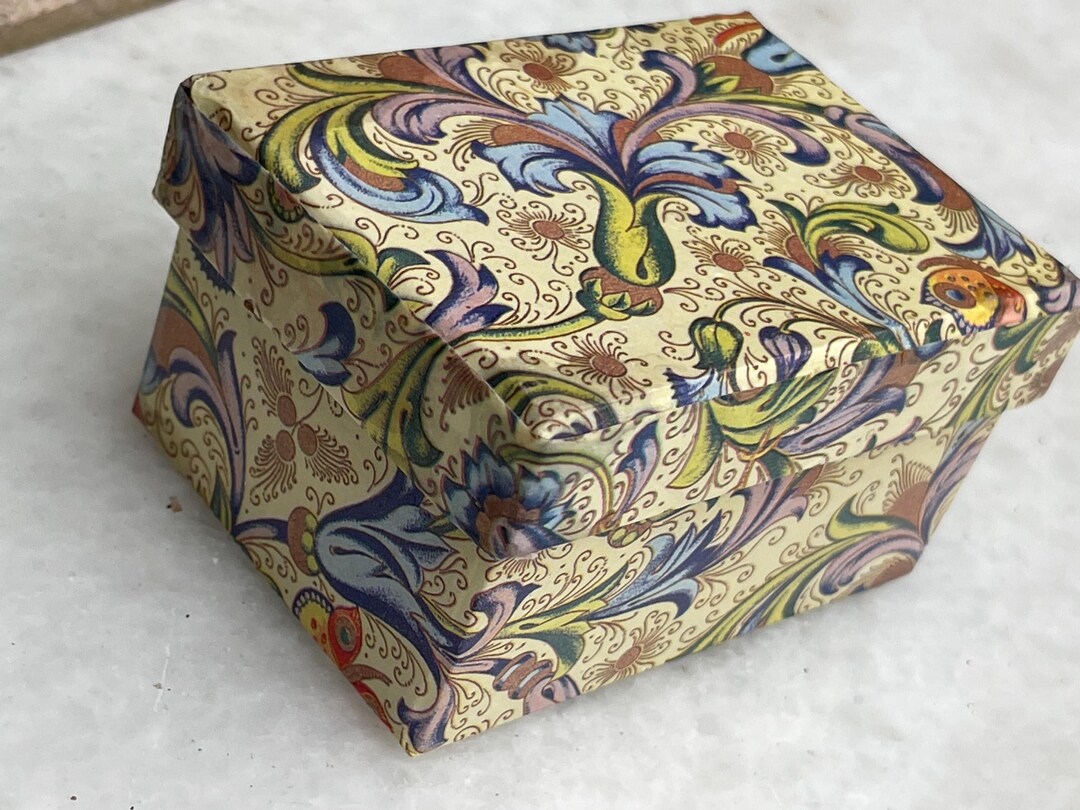 Vintage Decorative Paper Box With Floral & Bird Motif – 4.5” Trinket ...