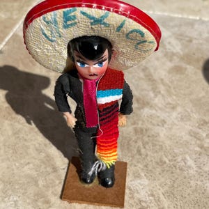 Vintage 7” Mexico Souvenir Doll with Sombrero & Serape – Folk Art Tourist Figurine
