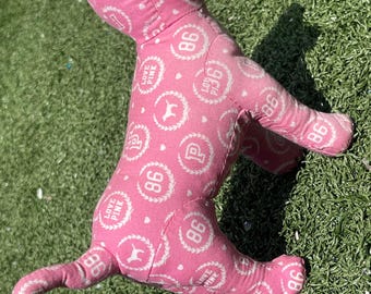 Vintage Victoria’s Secret PINK Dog Plush Stuffed Animal – Pink Fabric Logo Pattern 1986 Design - 7 inch