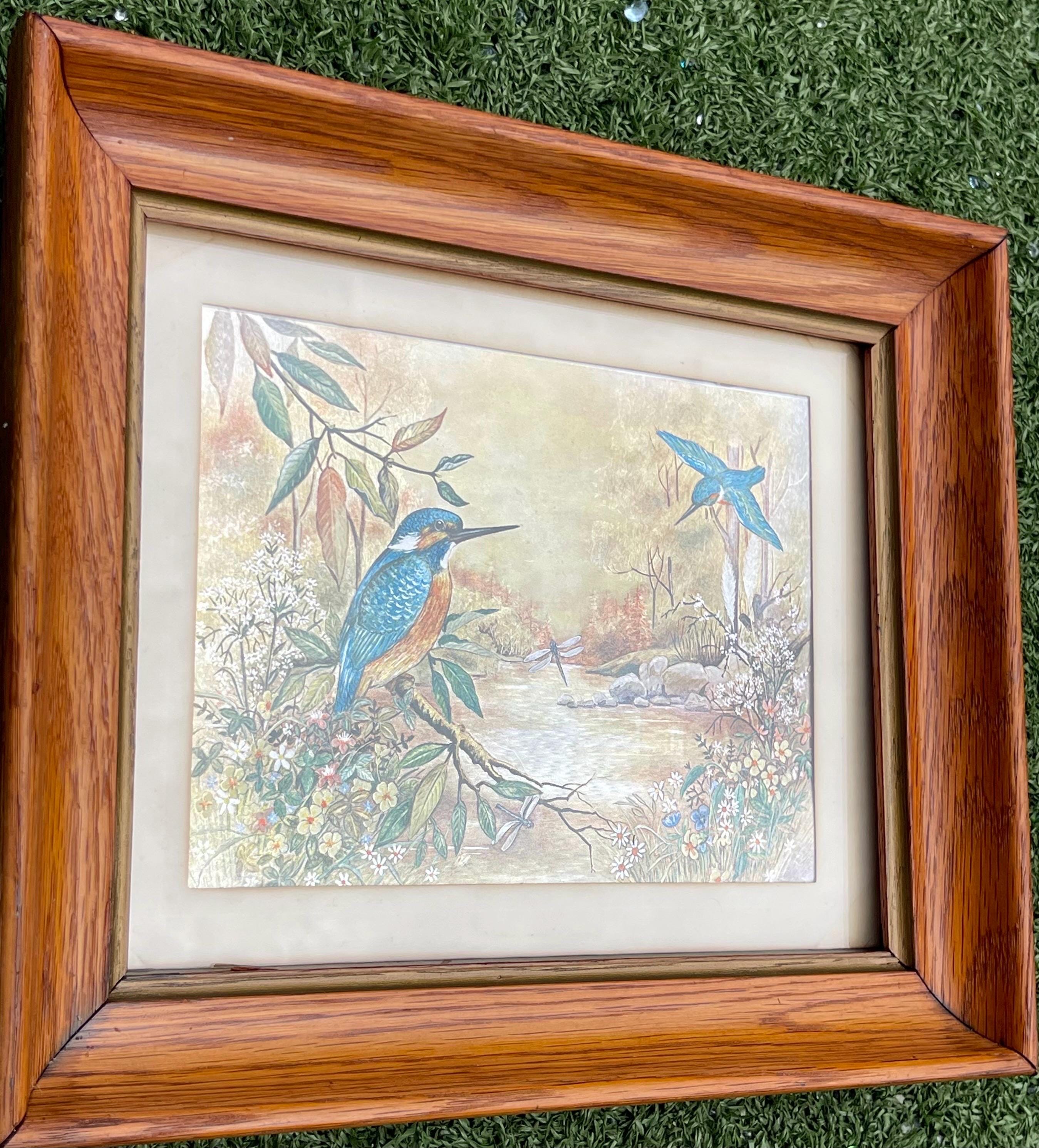 Vintage Dufex Kingfisher Print, Foil Embossed Bird Art, F.J.