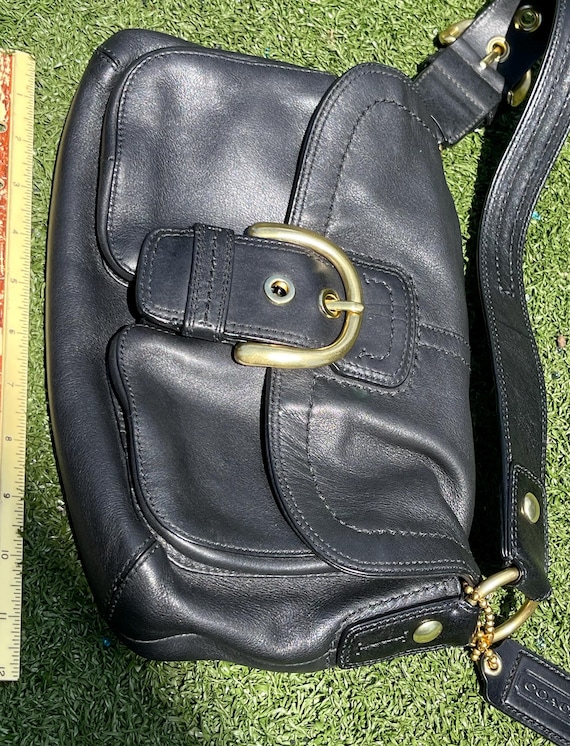 Vintage Coach Legacy Black Leather Flap Shoulder Bag F14742 Brass