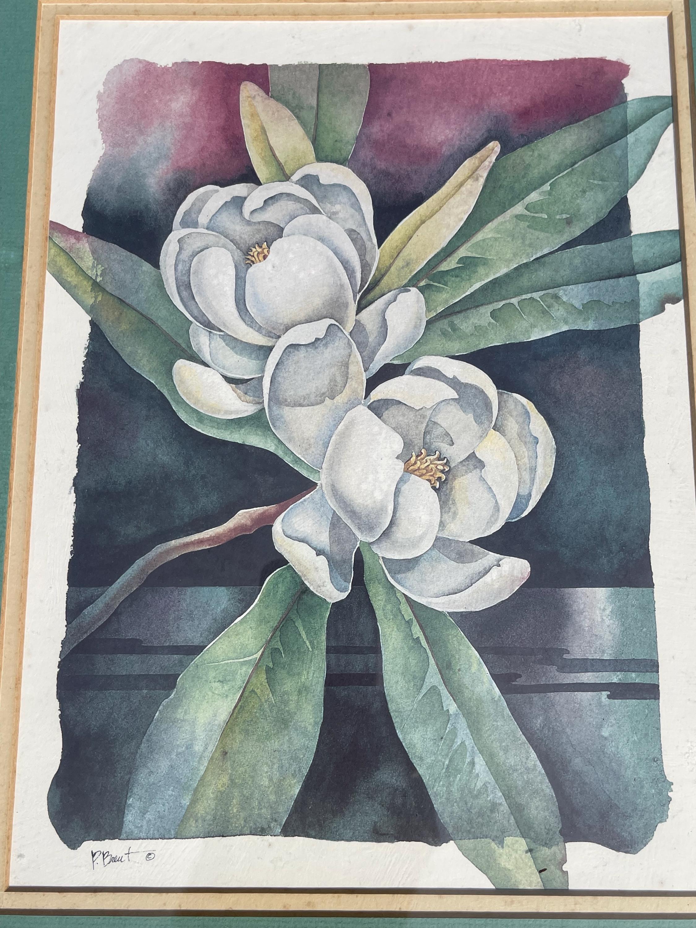 ポール・ブレント 額入りマグノリアの花プリント – 16x20 ボタニカル