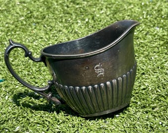 Antique Meriden Quadruple Silver Plate Creamer 4025 – Ornate Handle, Monogrammed, Circa 1880s