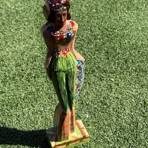 13″ Hand-Carved Wooden Hula Girl – Colorful Hand-Painted Tropical Folk Art