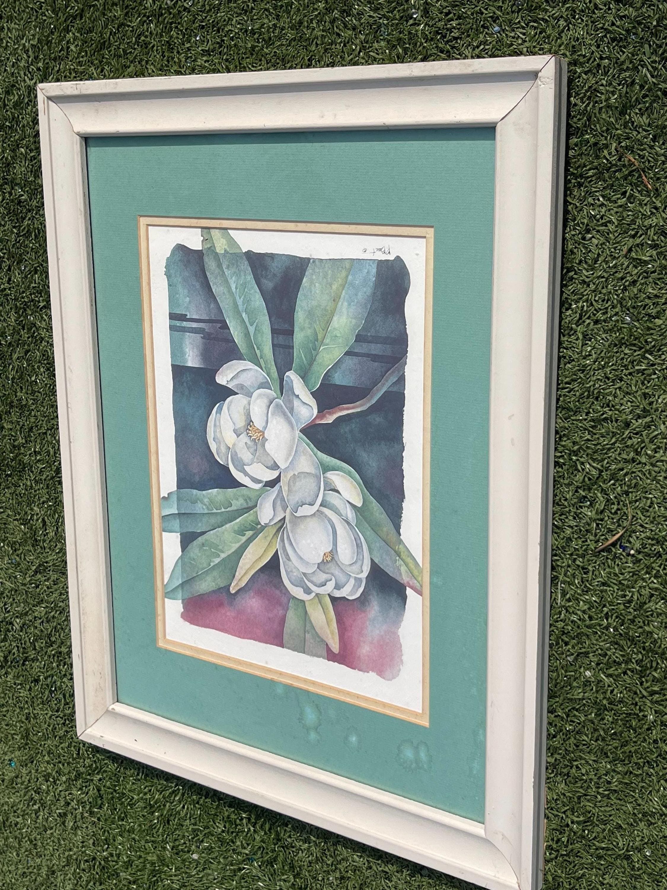 ポール・ブレント 額入りマグノリアの花プリント – 16x20 ボタニカル