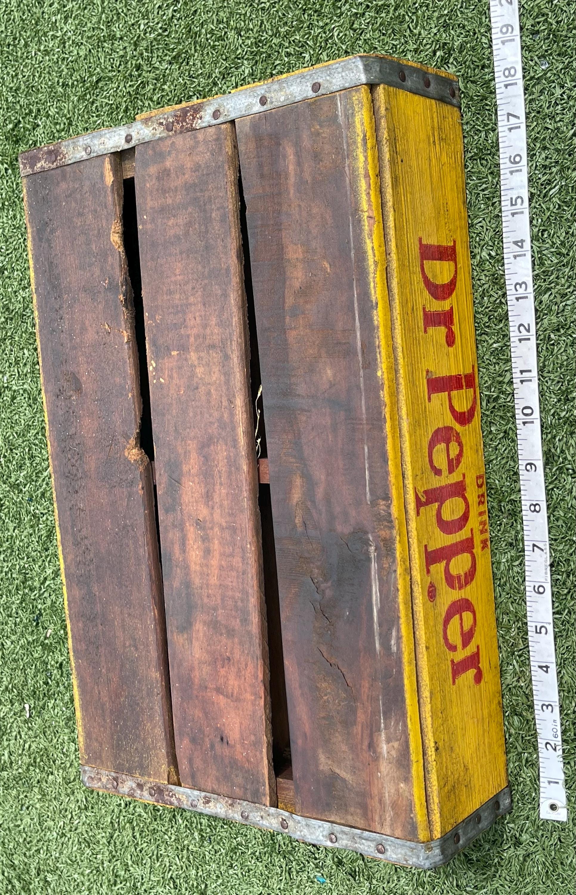 Vintage Dr Pepper Wooden Soda Crate 1969 Greenville SC Yellow Red