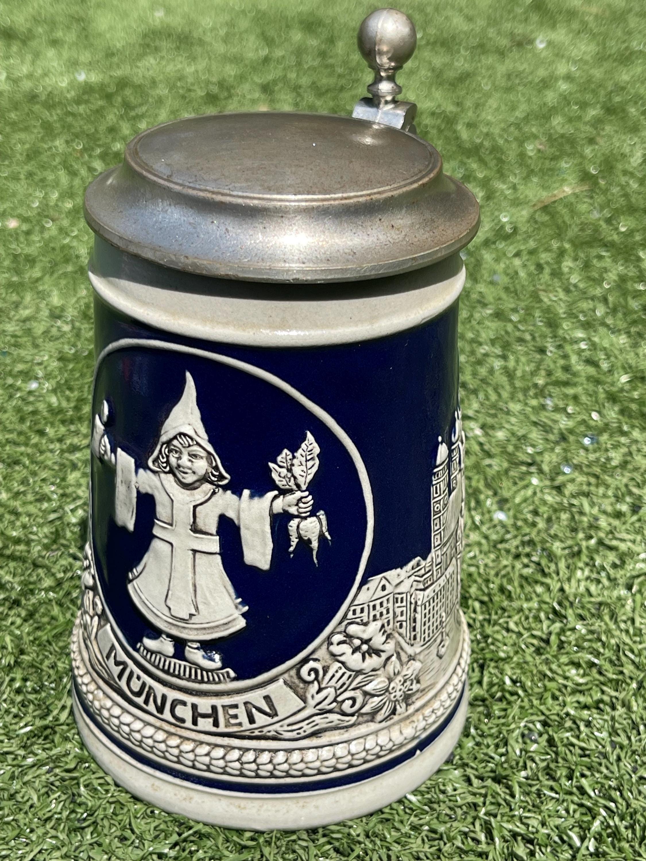 Vintage Gerz West Germany Beer Stein With Pewter Lid – Blue