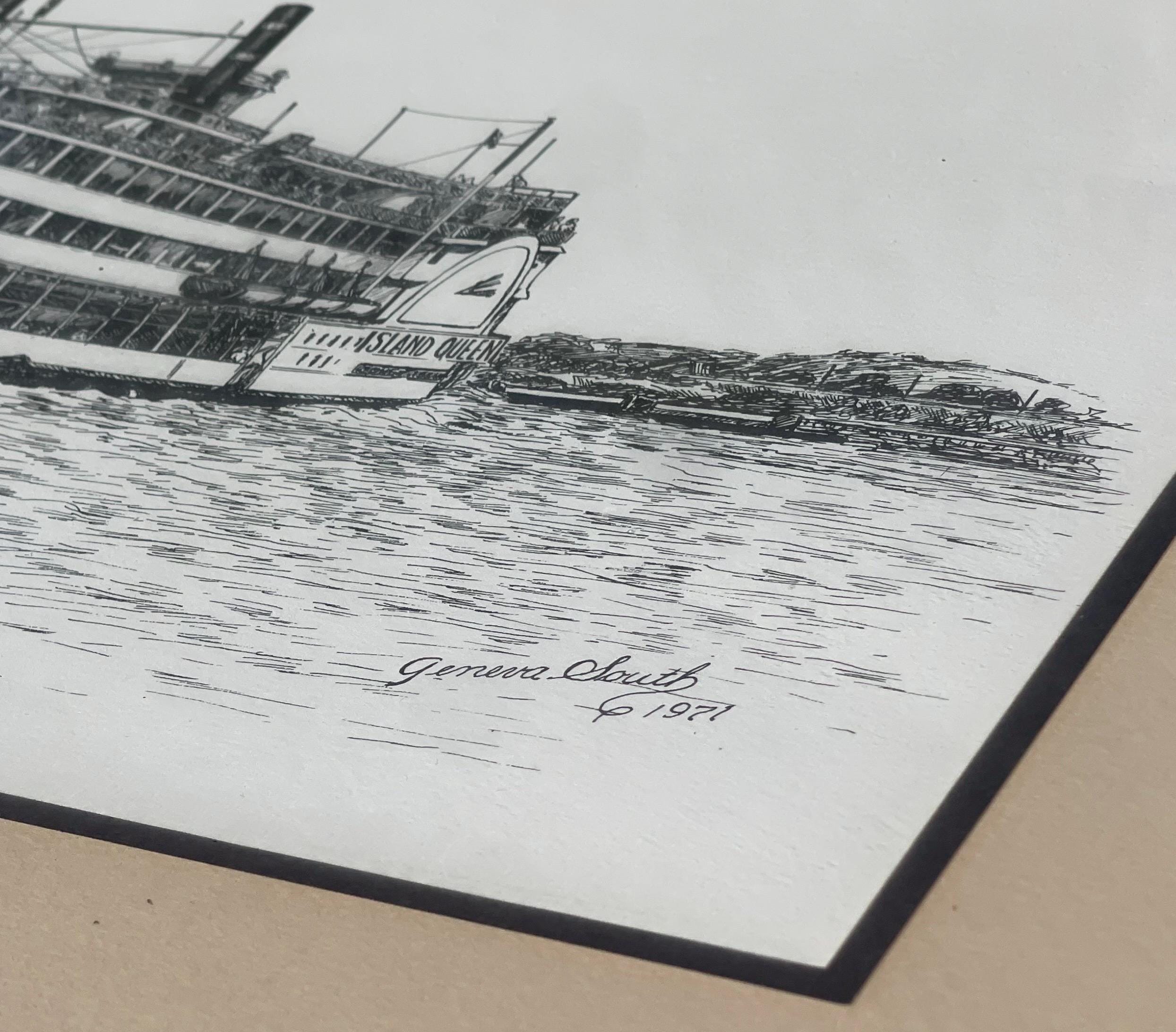 Vintage 1971 Geneva South Signed Print “island Queen” Steamboat