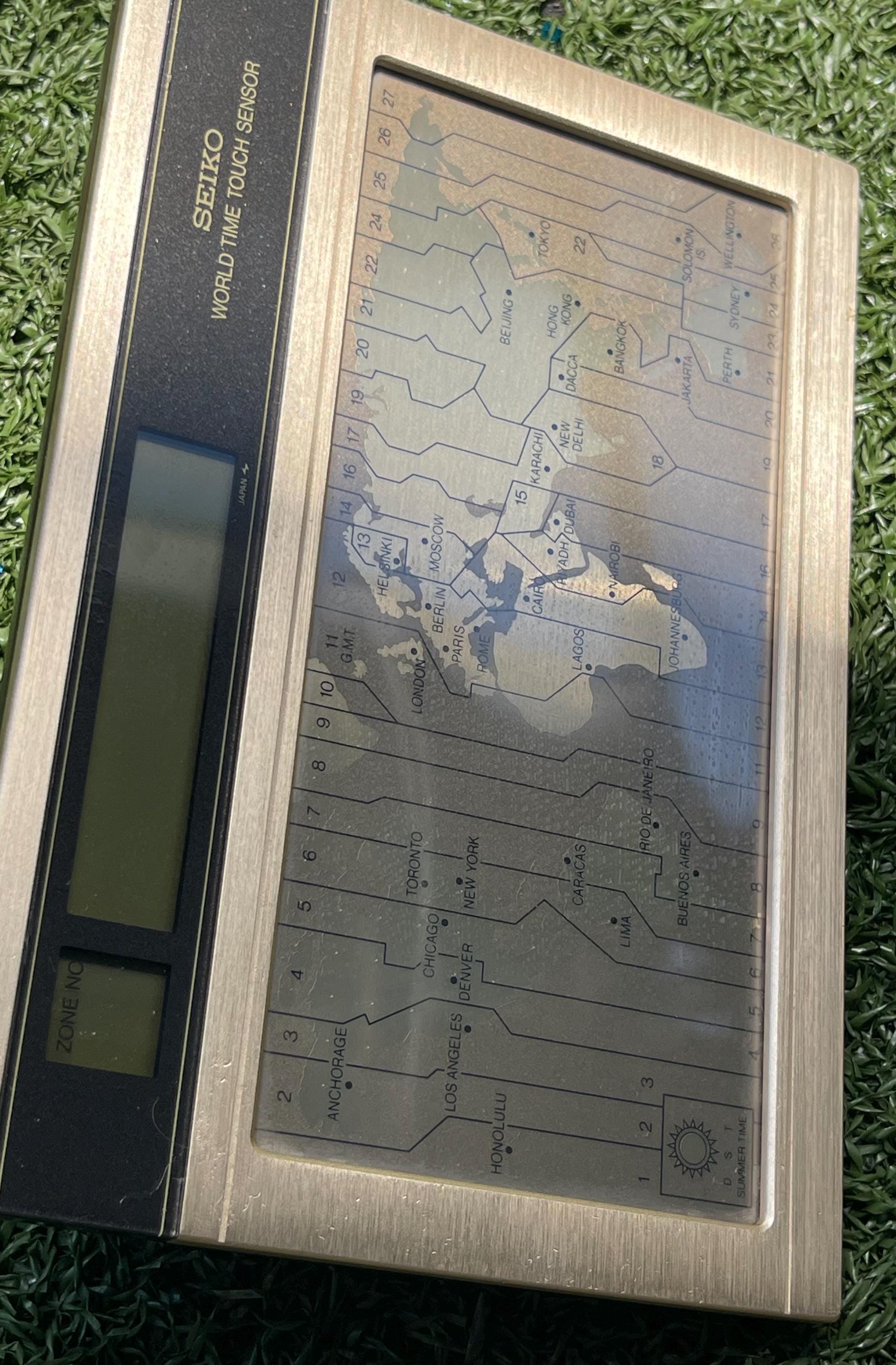 Vintage Seiko World Time Touch Sensor LCD Clock — Rare 1980s Retro