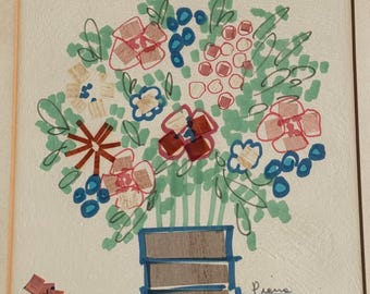 Mid Century Modern Mixed Media Collage Signed “Piewe” Framed Original Art 13”