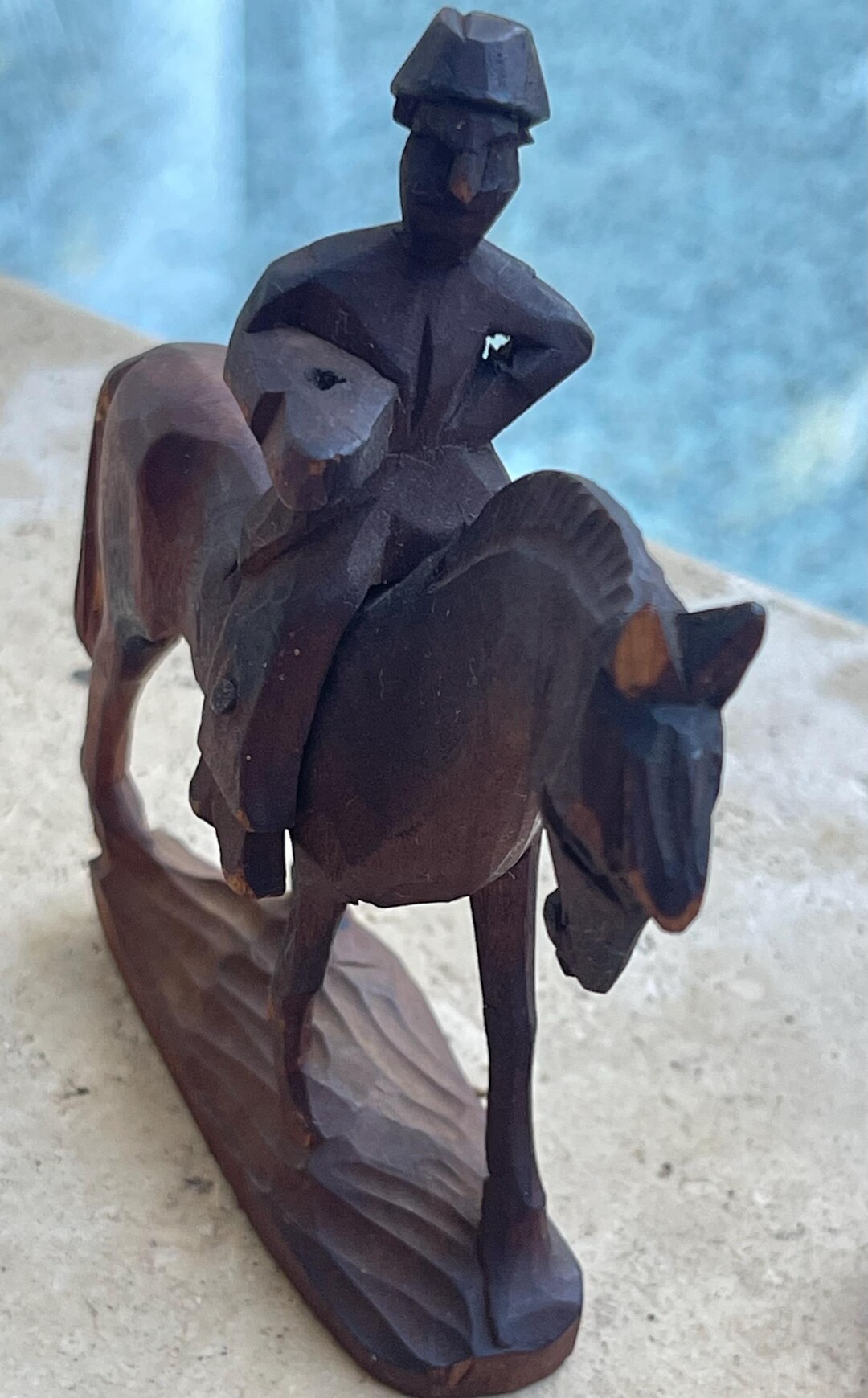 Vintage Hand Carved Wood Horse Rider Figurine Primitive Folk Art 4 Inch ...