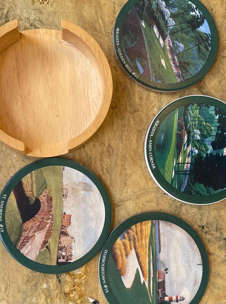 Golf Course Coaster Vintage Augusta National Golf Course Coaster Set With Wooden Holder - Etsy