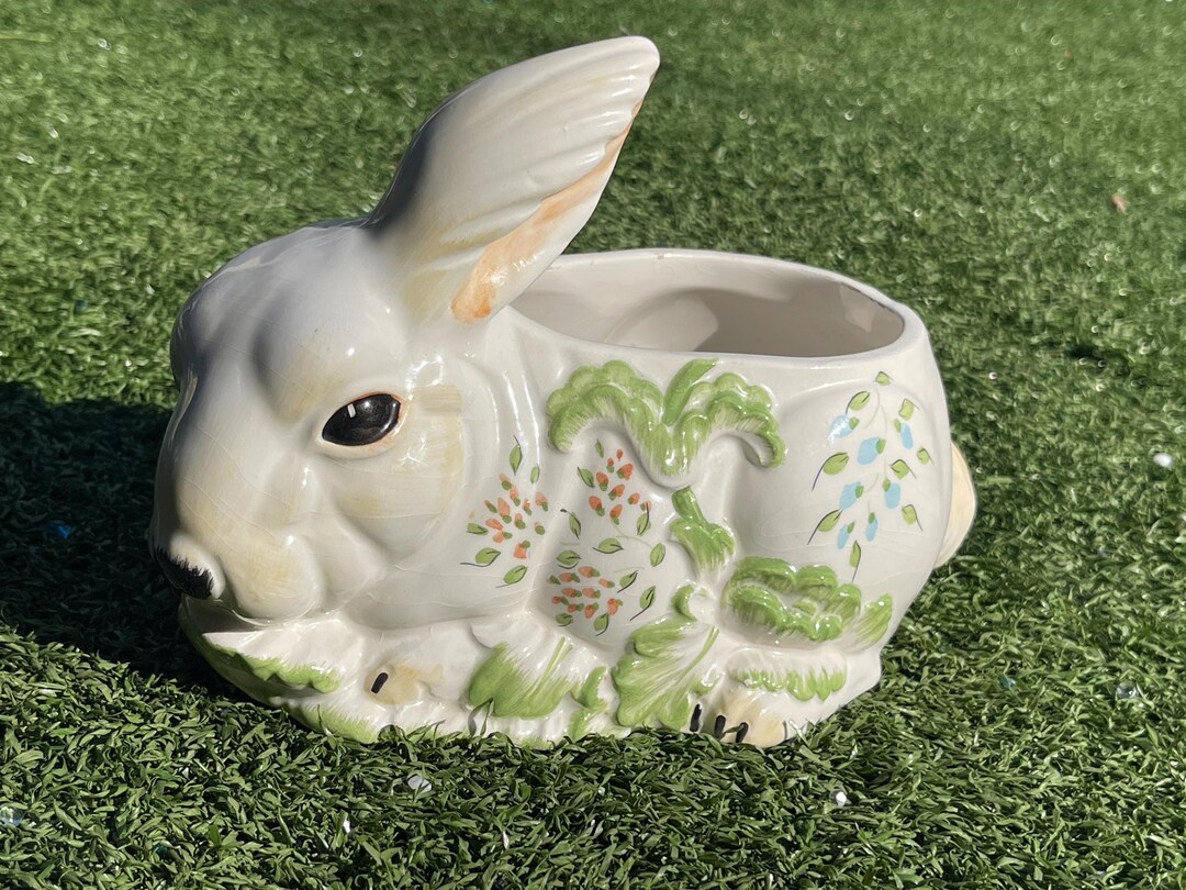 Vintage 8” Signed Marked Italian Porcelain Bunny Planter With Hand ...