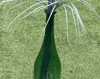 Vintage 20” Handblown Green Glass Bottle Vase – Mid Century Demijohn Style Decor