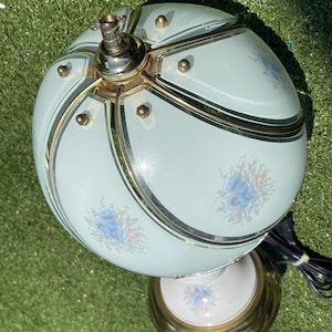 Vintage Glass & Brass Touch Lamp – Floral Panel Shade – Working Bedside Accent Light – 1980s