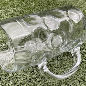 Vintage 8” Heavy Glass Beer Mug with Dimpled Pattern & Handle – Marked 0.5L