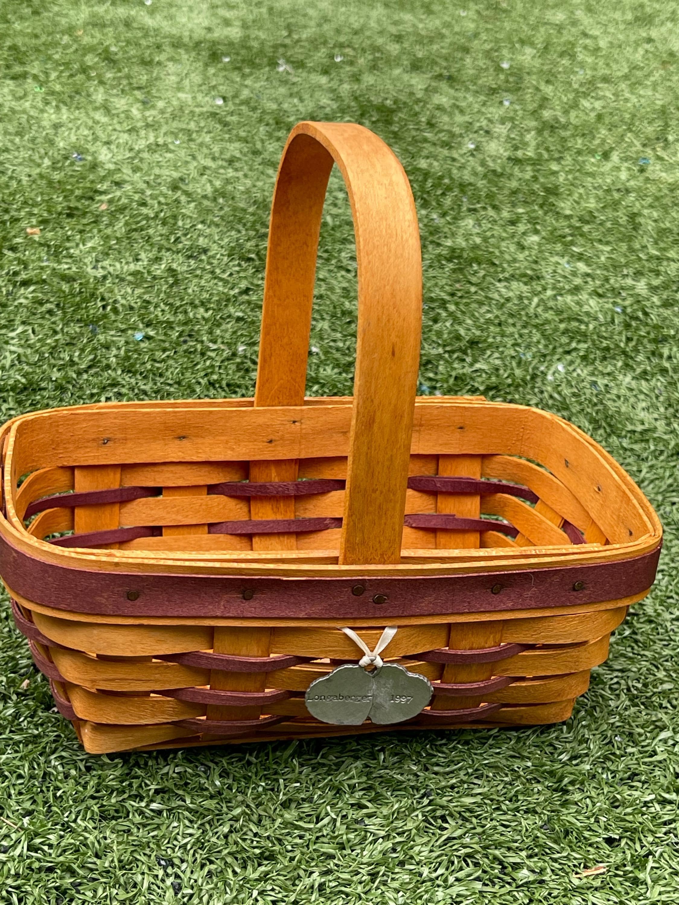 1997 Longaberger 7” Handmade Basket With Pewter Heart Tie-on