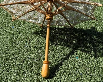 Vintage Lace Parasol Umbrella 9 Inch Wood Handle Victorian Style Decor