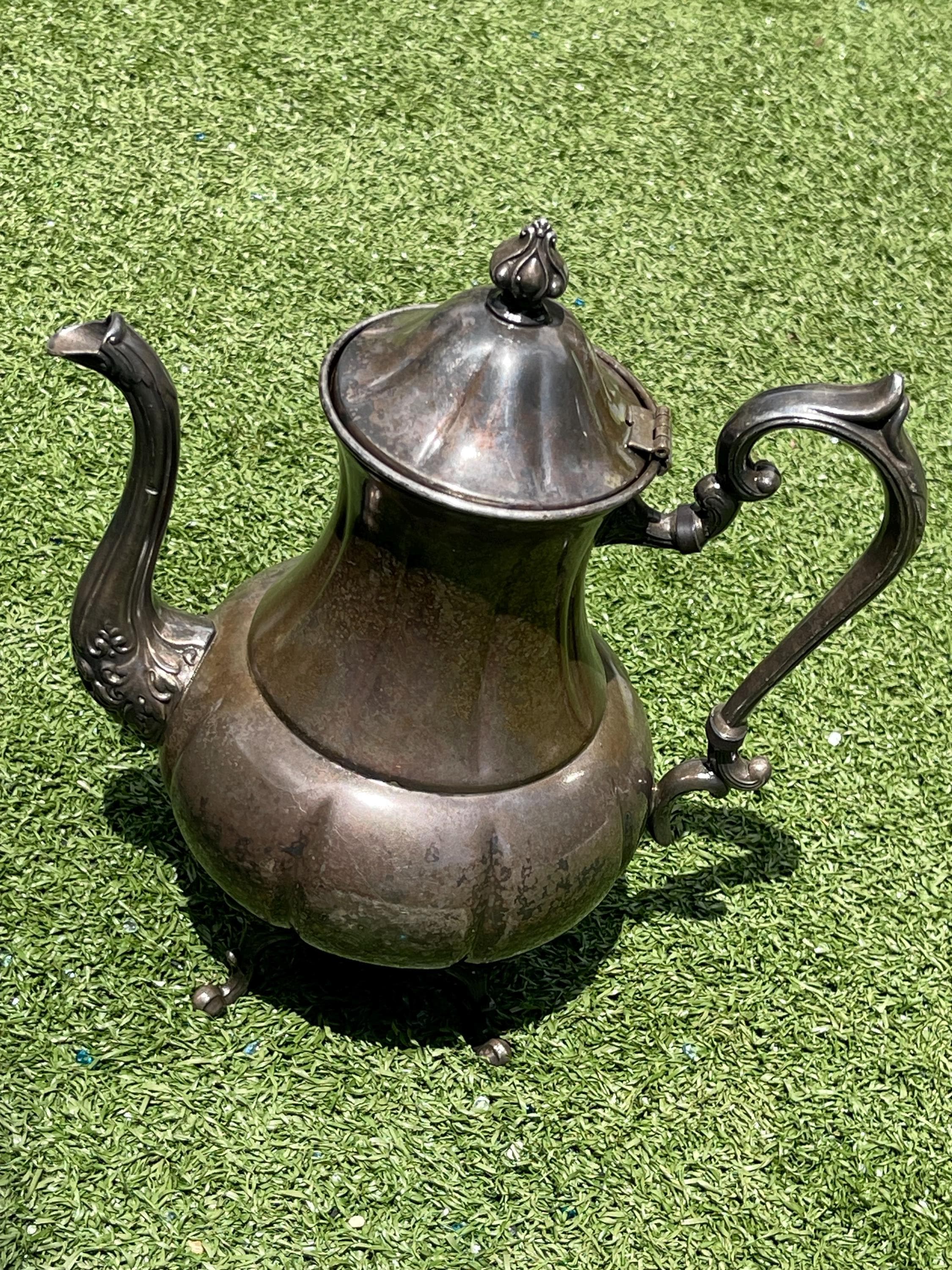 Vintage Sheridan Silver Plated Coffee Pot | 12” Ornate Footed