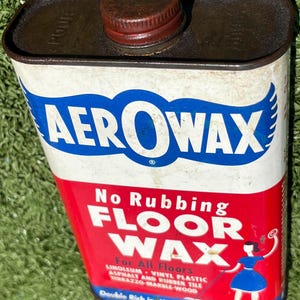 Vintage AeroWax Floor Wax Tin Can – Retro 1950s–60s Advertising Can – Red & Blue Graphic Container