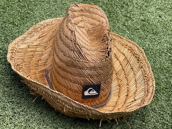 Vintage Quiksilver Straw Surf Hat 18" Wide Brim Lifeguard Beach Festival Sun Hat