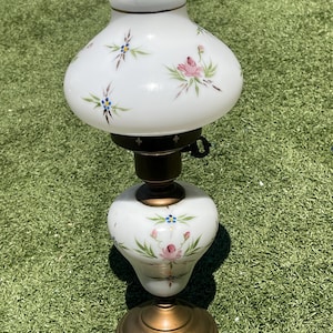 Vintage Milk Glass Hurricane Lamp with Hand-Painted Floral Design – 24” Tall