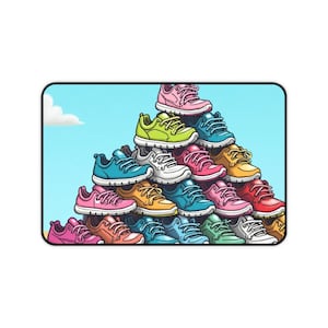 Colorful Shoe Pile Desk Mat - Fun Office Accessory, Gamer Pad, Home Office Decor, Gifts for Sneaker Lovers, Unique Desk Accessories