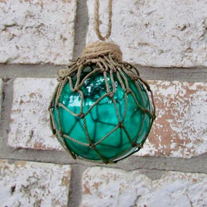 Aqua Green Glass Fishing Float Christmas Ornament Handmade