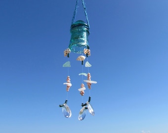 Wind Chime made with Vintage Telephone Insulator, Coastal Wind Chime, Beach Wind Chime