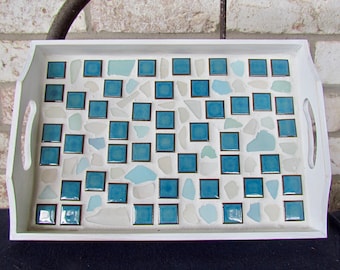 Genuine Sea Glass and Tile Mosaic Serving Tray