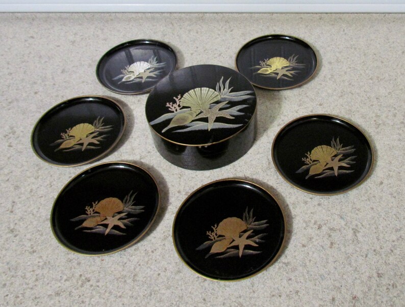 Vintage Otagiri Japan Lacquerware Coaster Set Coastal Etsy