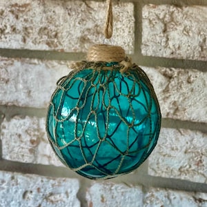 Larger Aqua Blue Glass Fishing Float Christmas Ornament Handmade