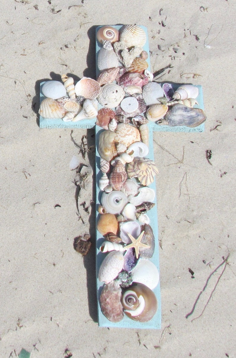 Shell Wall Cross in Blue With Seashells, Easter Cross - Etsy