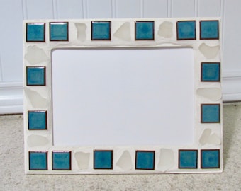 Genuine Sea Glass and Tile Picture Frame, Coastal Frame