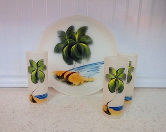 Vintage Tray and Cups Set, Tropical Set