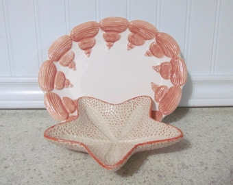 Fitz and Floyd Ceramic Seashell Dish and Starfish Bowl