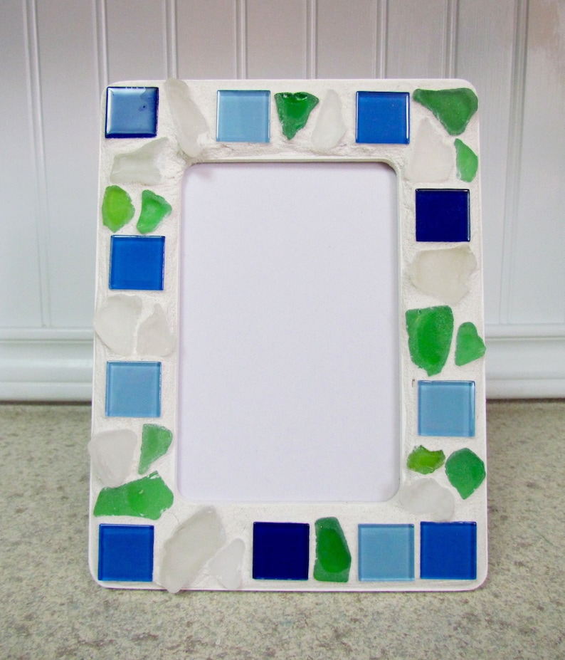 Picture Frame in Genuine Sea Glass and Mosaic Tile