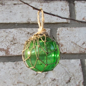 Green Glass Fishing Float Christmas Ornament Handmade
