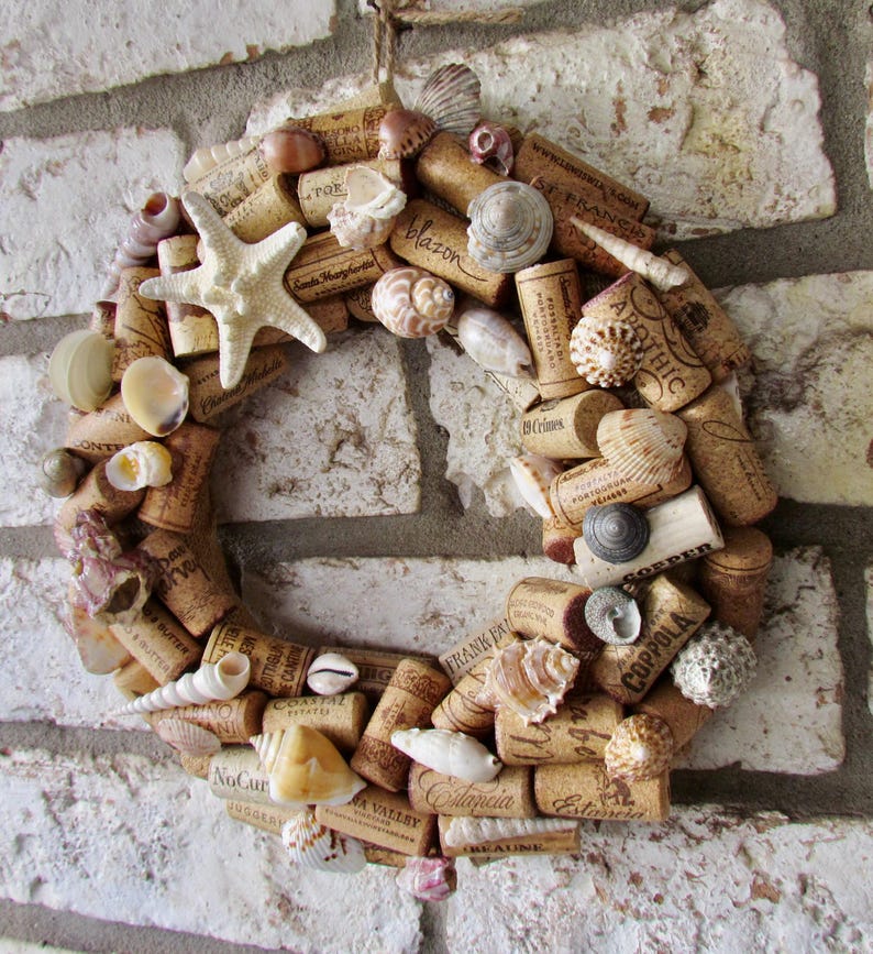 Sea Shell Wine Rack Seashell Wine Cork Wreath, Coastal Beach Decor, Texas Florida Gulf ...