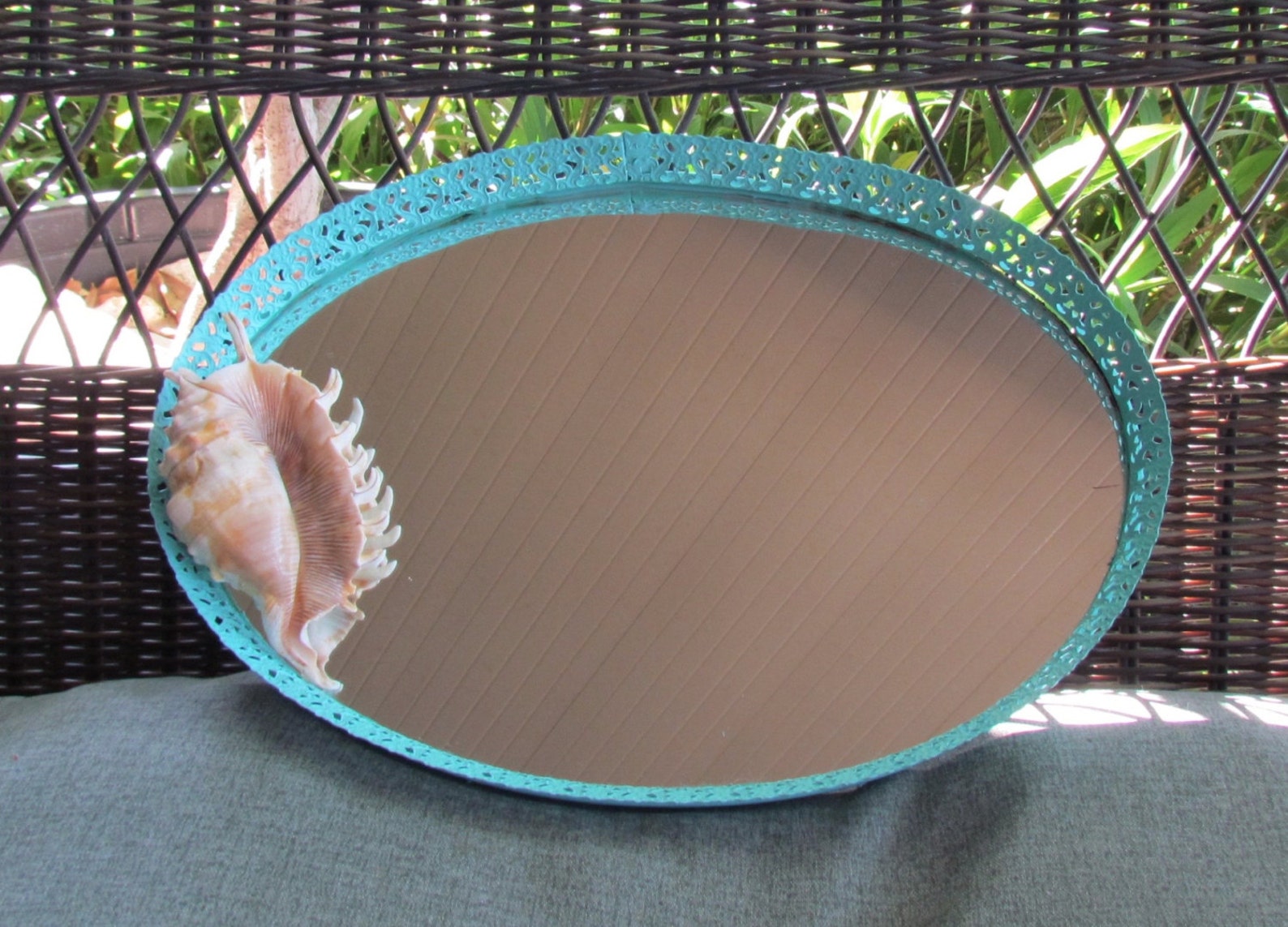 Vintage Mirror/vanity Tray With Large Shell Etsy