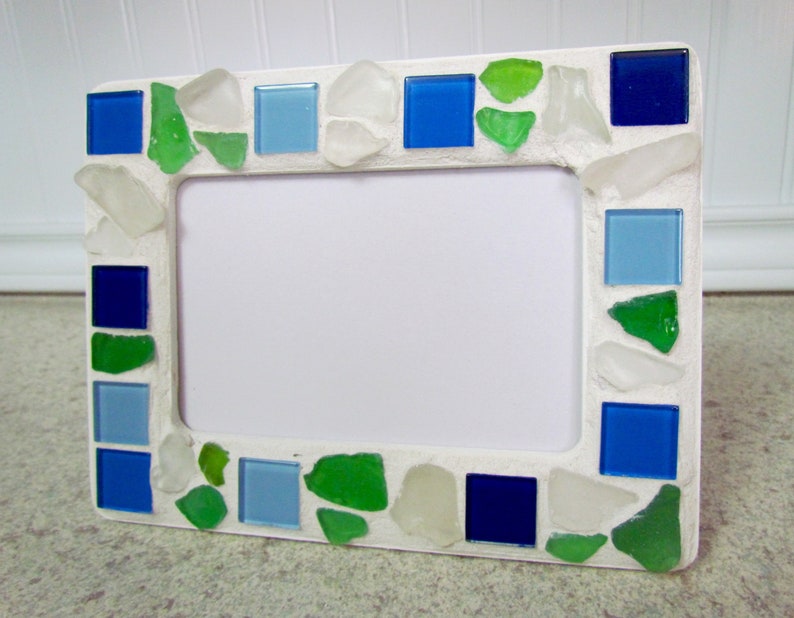 Picture Frame in Genuine Sea Glass and Mosaic Tile