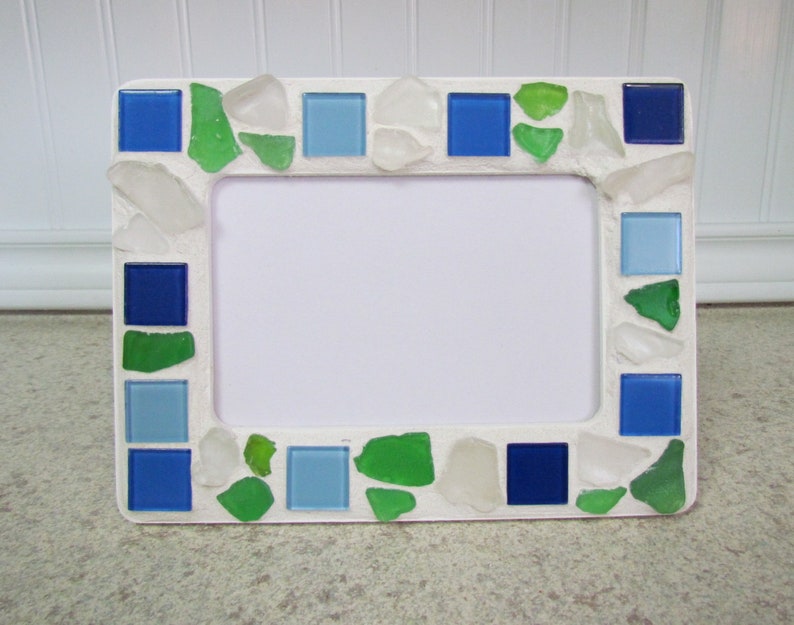 Picture Frame in Genuine Sea Glass and Mosaic Tile