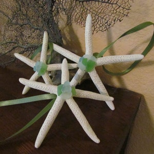 Set of Three Starfish with Genuine Sea Glass