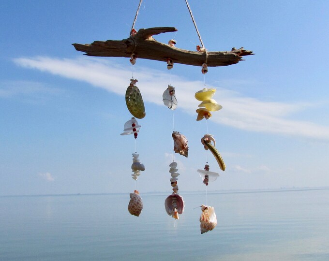 Seashell and Genuine Sea Glass Wind Chime, Coastal Wind Chime