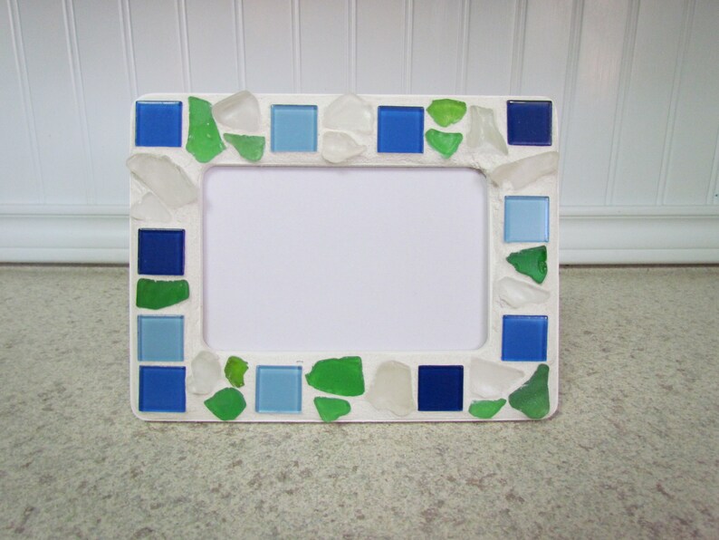 Picture Frame in Genuine Sea Glass and Mosaic Tile