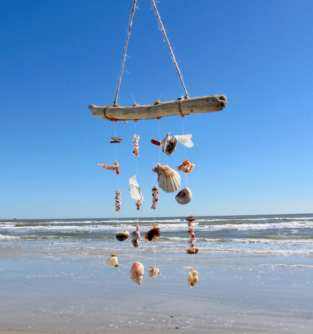 Seashell and Genuine Sea Glass Wind Chime Coastal Wind Chime Etsy