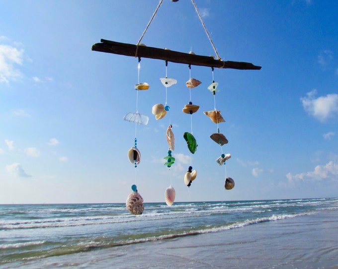 Seashell and Genuine Sea Glass Wind Chime, Coastal Wind Chime